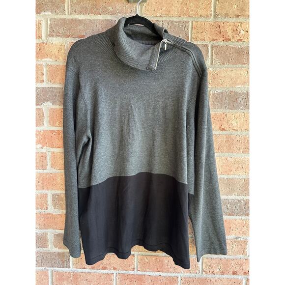 Investments Sweaters - Investments II Womens Gray Colorblock Zip Cowl Neck Long Sleeve Sweaters Size 2X